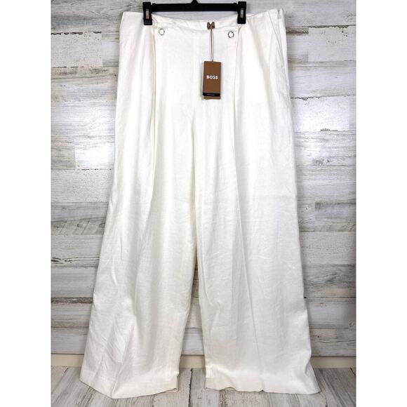 Hugo Boss Pants - Hugo Boss Womens 16 Plus White Tapito Wide-Leg Designer Dress Trousers NEW